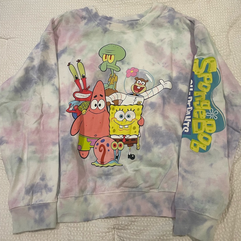 Nickelodeon Spongebob Squarepants tie dye crewneck sweatshirt. Juniors XL